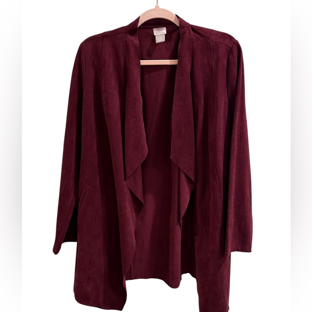 Chico's Faux Suede Open Front Burgundy Blazer/Jacket  Size 0 - Picture 4 of 6